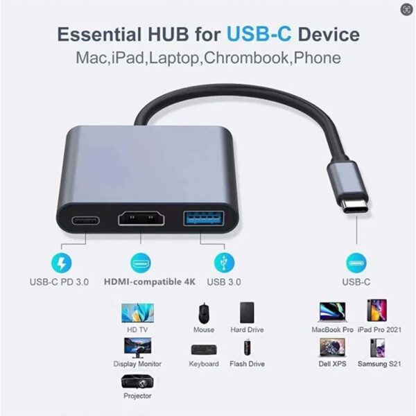 3 In 1 Usb-C Usb Hub Male - Image 3